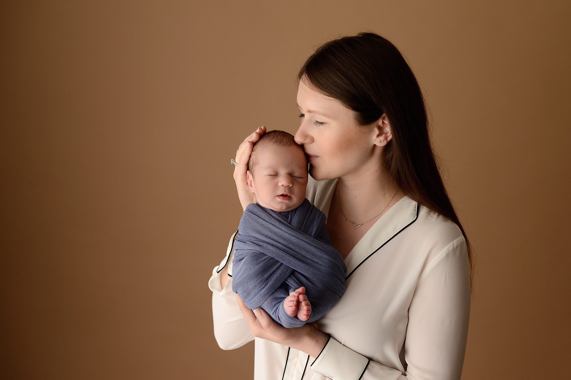 Newborn baby boy with mother in Queens Photography Studio